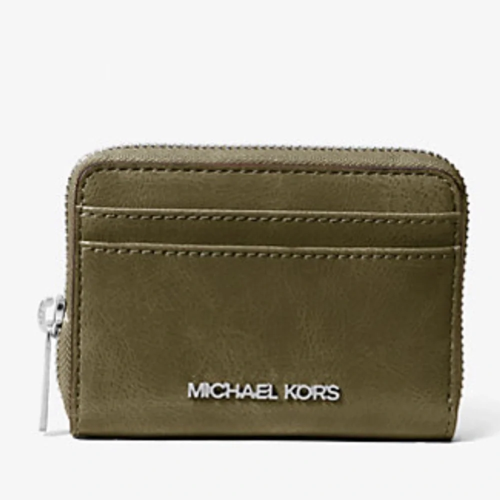 MICHAEL KORS Jet Set Medium Distressed Zip Around Card Case Olive  NWT